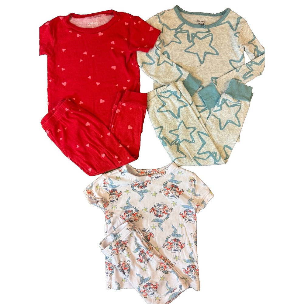 Carters Disney Toddler Girl 2T Pajamas Sets Lot Ariel Little Mermaid Shirt Pants